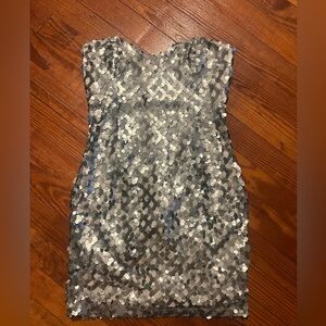 Turquoise Sequin Strapless cocktail Dress